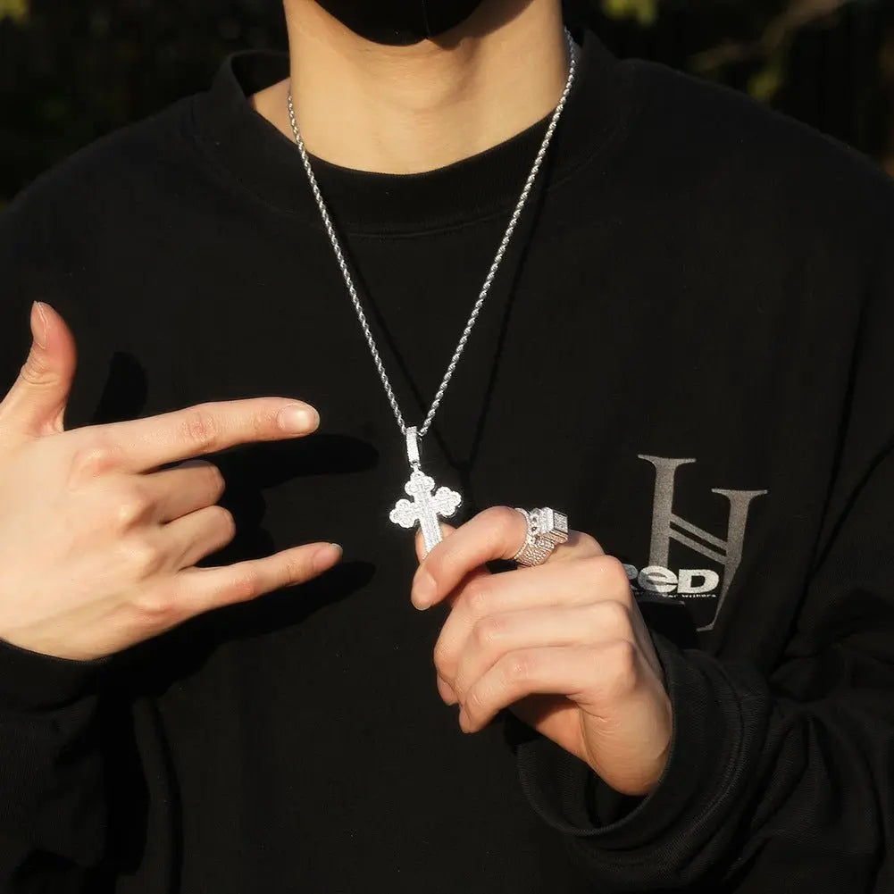 Hip-hop large diamond-encrusted cloud cross pendant - Blade & Thread