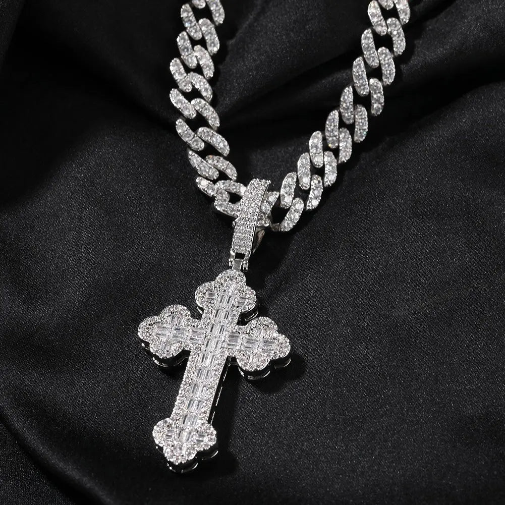 Hip-hop large diamond-encrusted cloud cross pendant - Blade & Thread