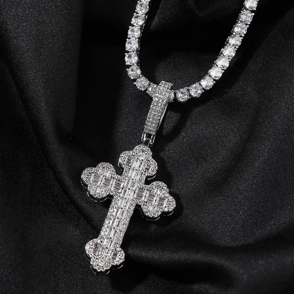 Hip-hop large diamond-encrusted cloud cross pendant - Blade & Thread