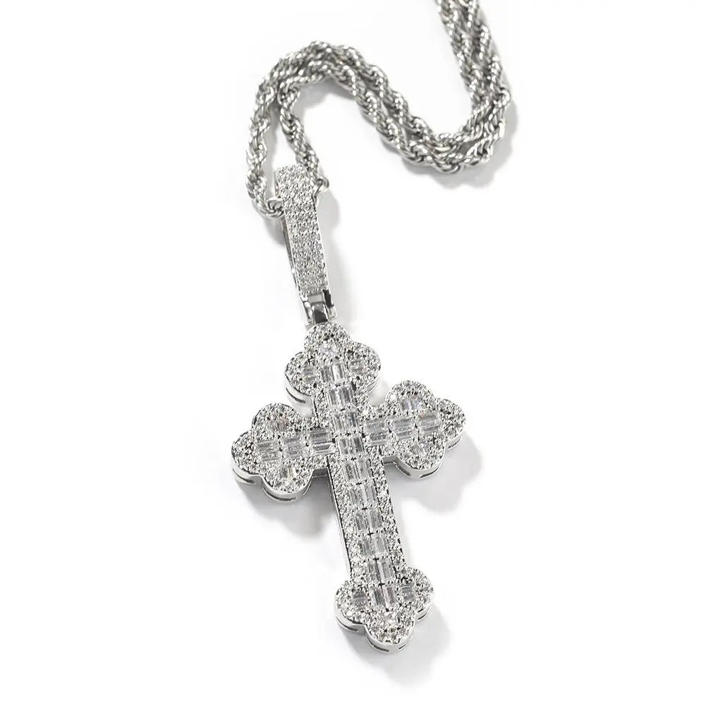 Hip-hop large diamond-encrusted cloud cross pendant - Blade & Thread