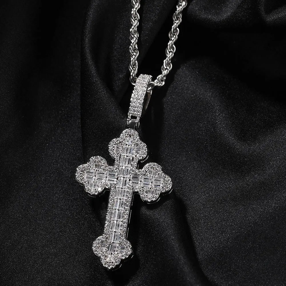 Hip-hop large diamond-encrusted cloud cross pendant - Blade & Thread