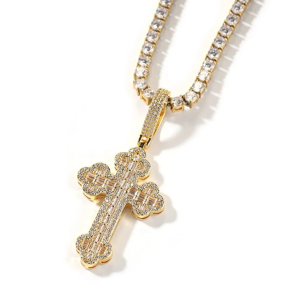 Hip-hop large diamond-encrusted cloud cross pendant - Blade & Thread