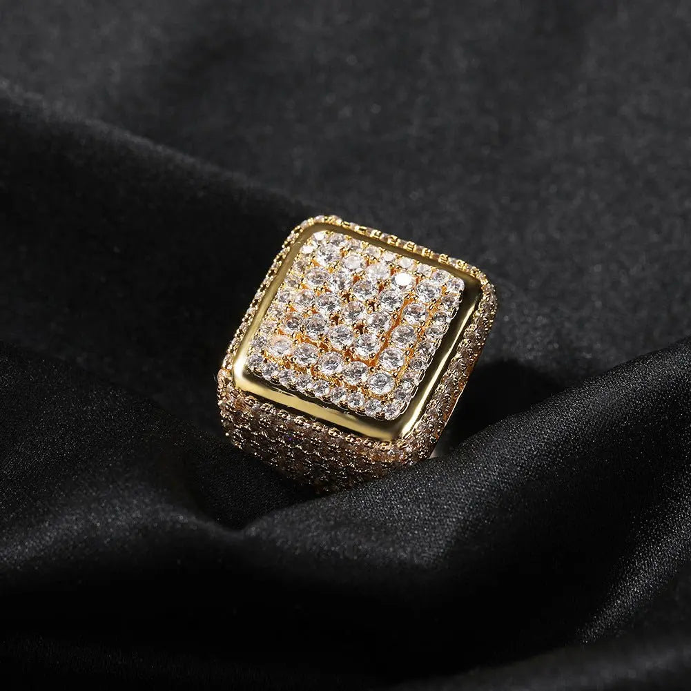 Hip-hop large square ring with zircon nowadaysfashion