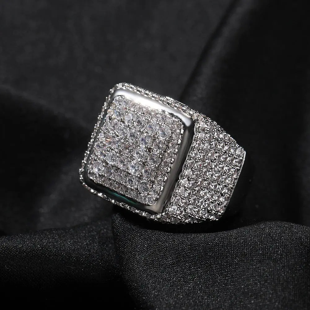 Hip-hop large square ring with zircon nowadaysfashion
