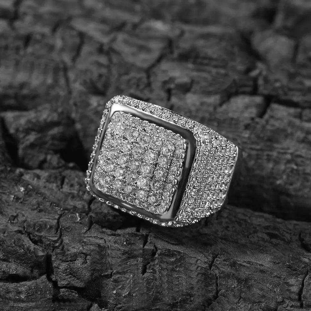 Hip-hop large square ring with zircon - Blade & Thread