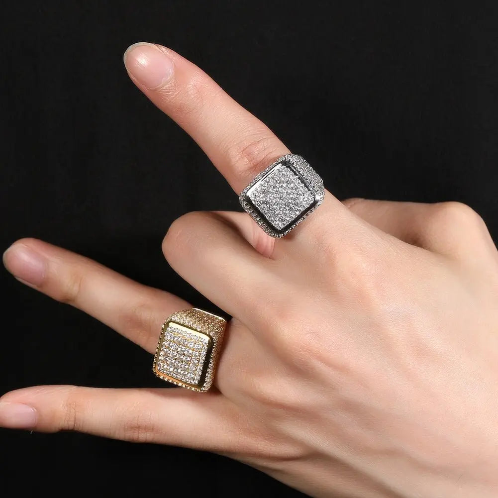 Hip-hop large square ring with zircon nowadaysfashion
