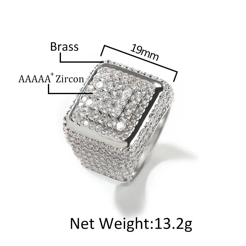 Hip-hop large square ring with zircon nowadaysfashion
