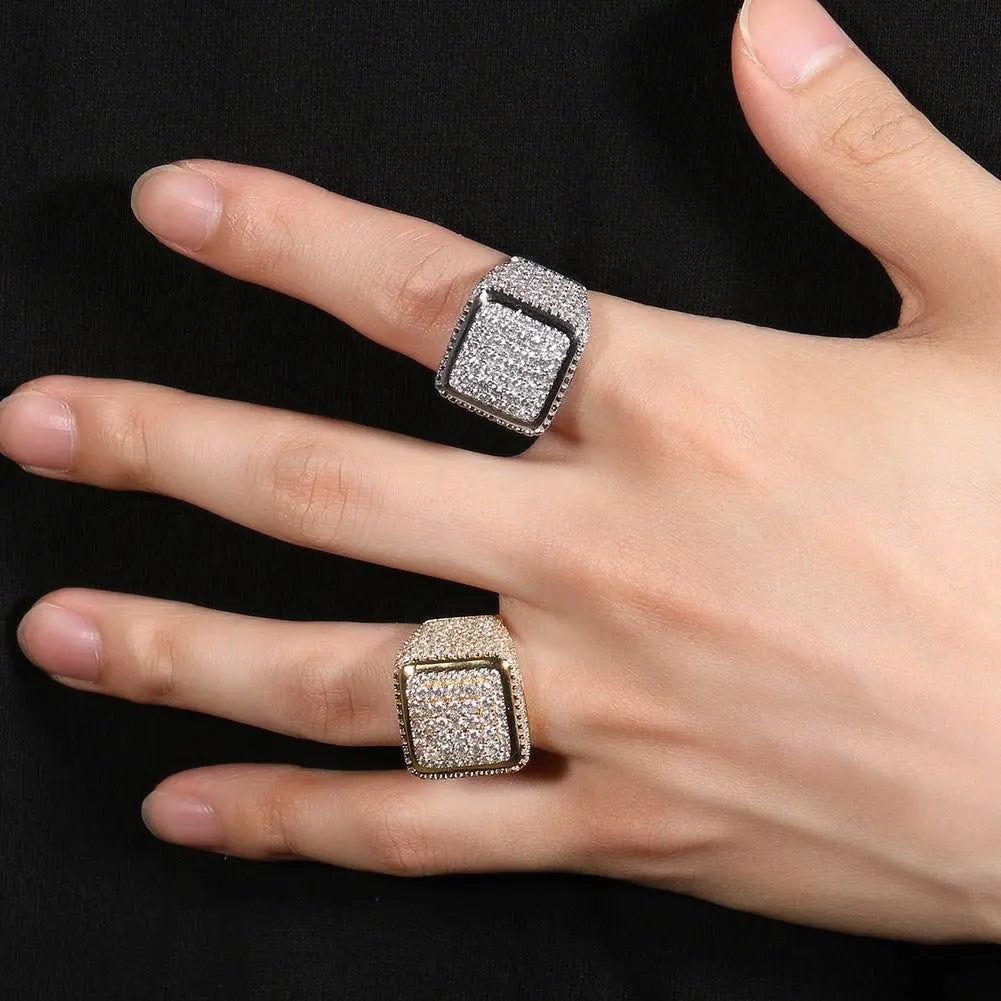 Hip-hop large square ring with zircon nowadaysfashion