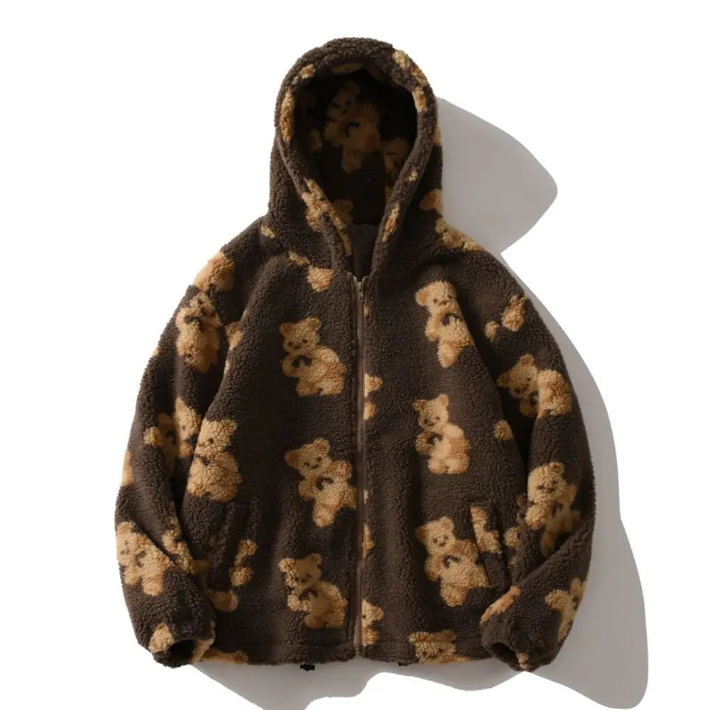 Hip Hop Men Women Fashion Bear Print Full Zip Hooded Coat Tops Outwear nowadaysfashion