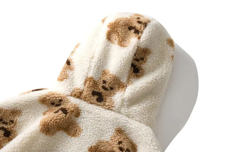 Hip Hop Men Women Fashion Bear Print Full Zip Hooded Coat Tops Outwear - Blade & Thread