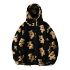 Hip Hop Men Women Fashion Bear Print Full Zip Hooded Coat Tops Outwear nowadaysfashion