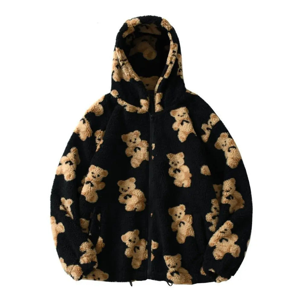 Hip Hop Men Women Fashion Bear Print Full Zip Hooded Coat Tops Outwear nowadaysfashion