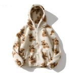 Hip Hop Men Women Fashion Bear Print Full Zip Hooded Coat Tops Outwear nowadaysfashion