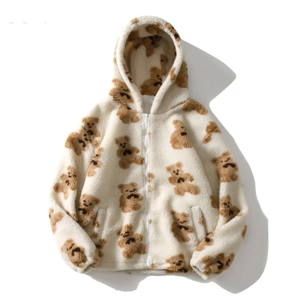 Hip Hop Men Women Fashion Bear Print Full Zip Hooded Coat Tops Outwear nowadaysfashion