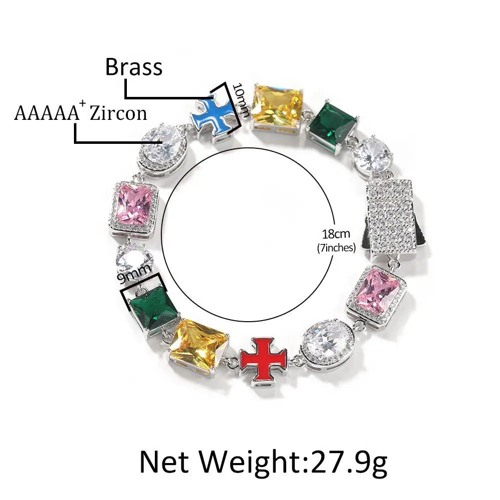 Hip-hop necklace with colorful zircon inlays and a square cross - Blade & Thread