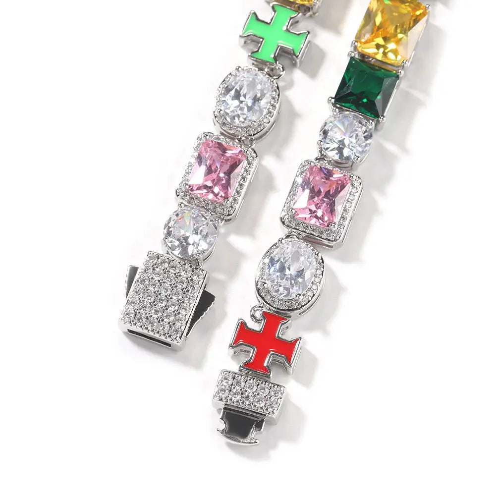 Hip-hop necklace with colorful zircon inlays and a square cross - Blade & Thread