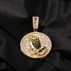 Hip-hop round disc zircon-encrusted praying hands pendant nowadaysfashion