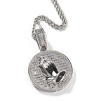 Hip-hop round disc zircon-encrusted praying hands pendant nowadaysfashion