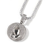 Hip-hop round disc zircon-encrusted praying hands pendant nowadaysfashion