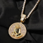 Hip-hop round disc zircon-encrusted praying hands pendant nowadaysfashion