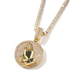 Hip-hop round disc zircon-encrusted praying hands pendant nowadaysfashion