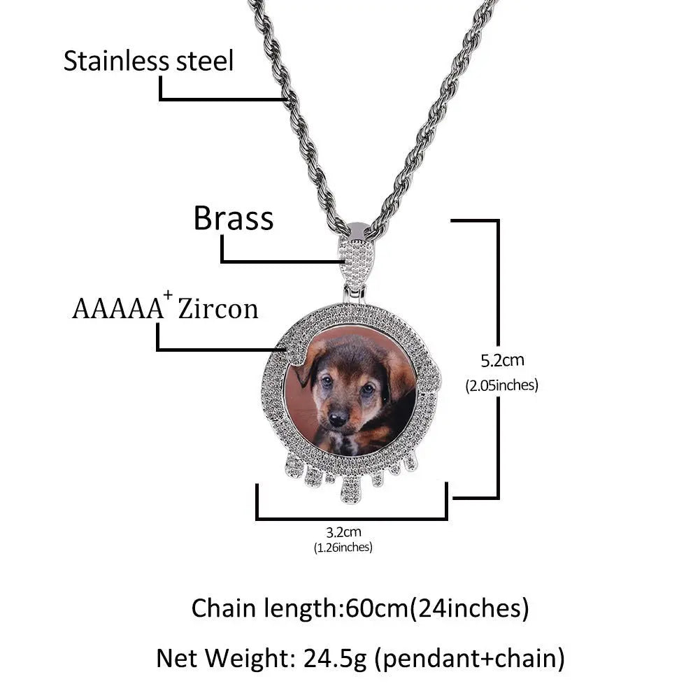Hip hop round water drop diy photo pendant - Blade & Thread