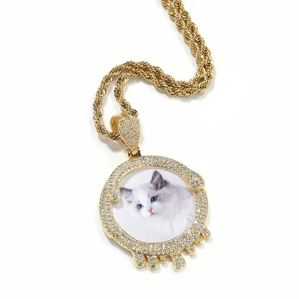 Hip hop round water drop diy photo pendant nowadaysfashion