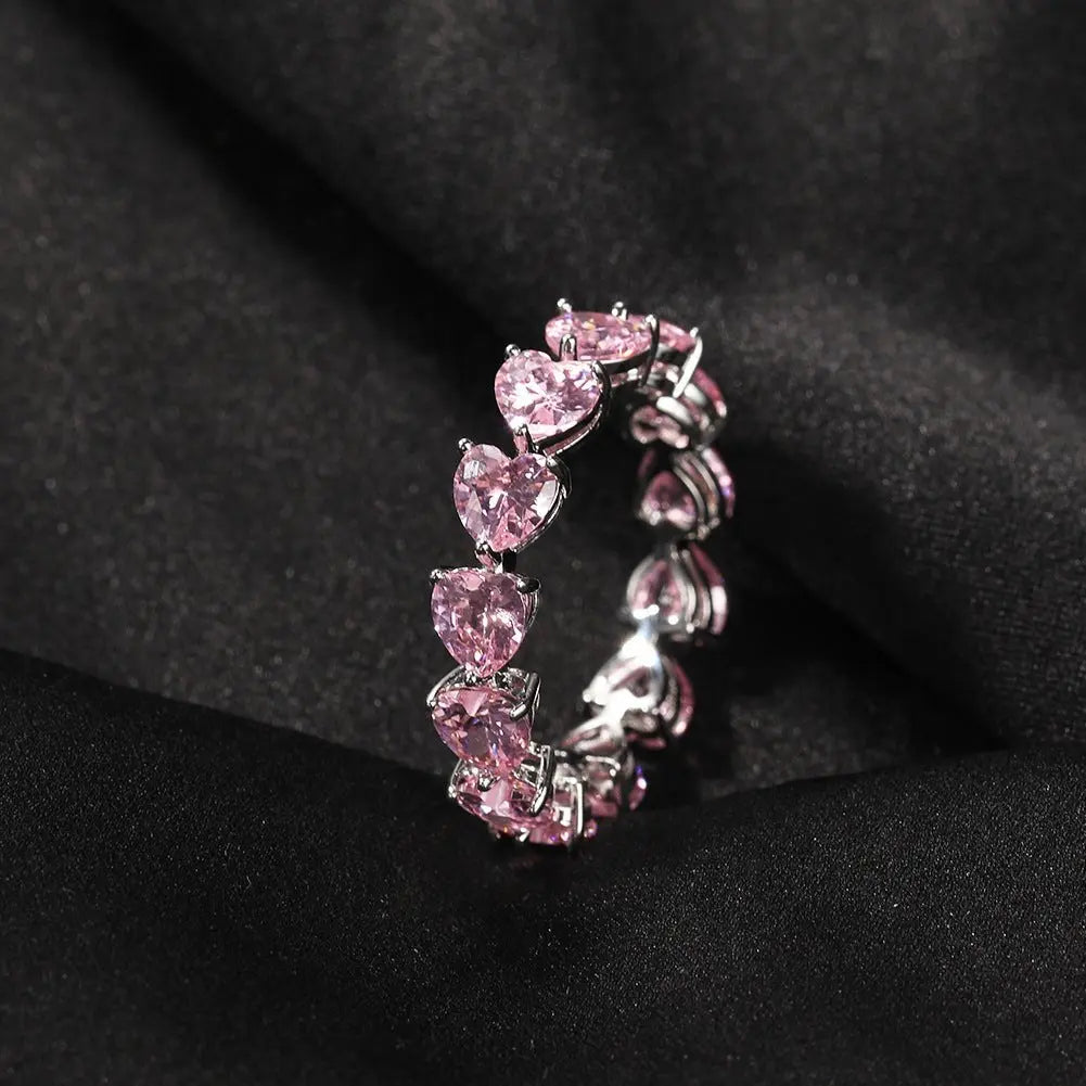 Hip-hop single-row heart-shaped zircon rings nowadaysfashion