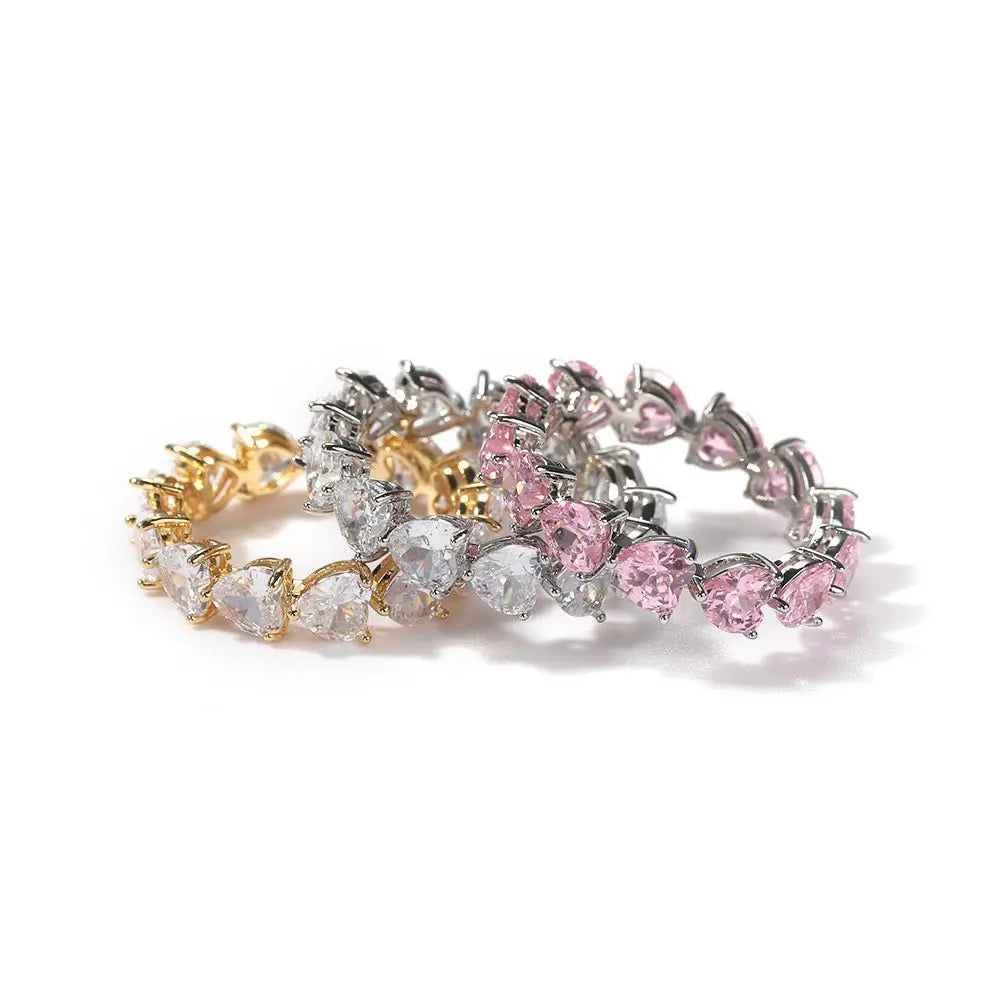 Hip-hop single-row heart-shaped zircon rings nowadaysfashion