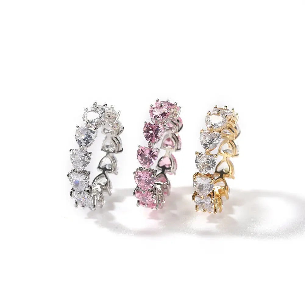 Hip-hop single-row heart-shaped zircon rings nowadaysfashion