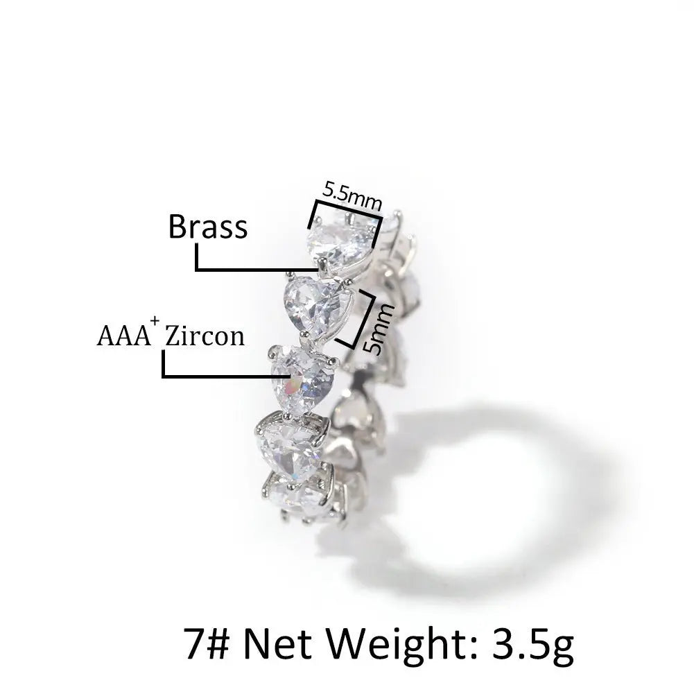 Hip-hop single-row heart-shaped zircon rings - Blade & Thread