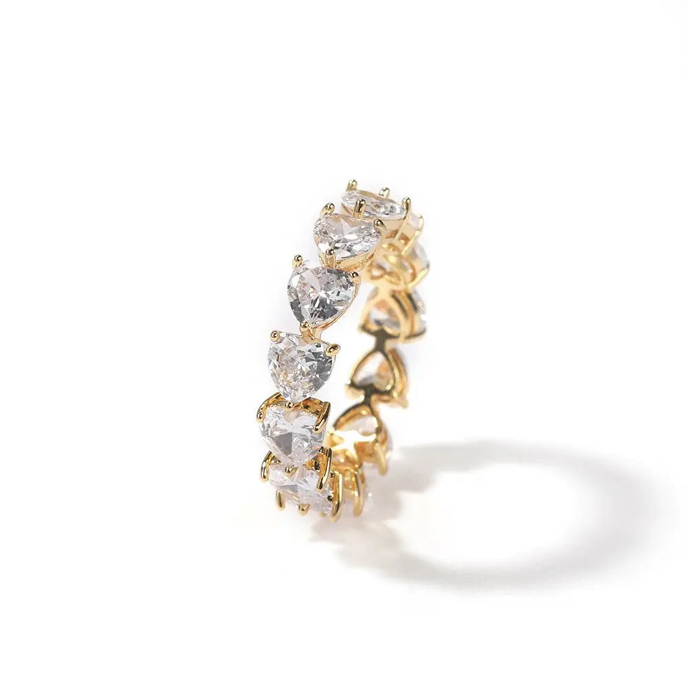 Hip-hop single-row heart-shaped zircon rings - Blade & Thread