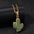 Hip-hop solid cactus zircon-encrusted pendant nowadaysfashion