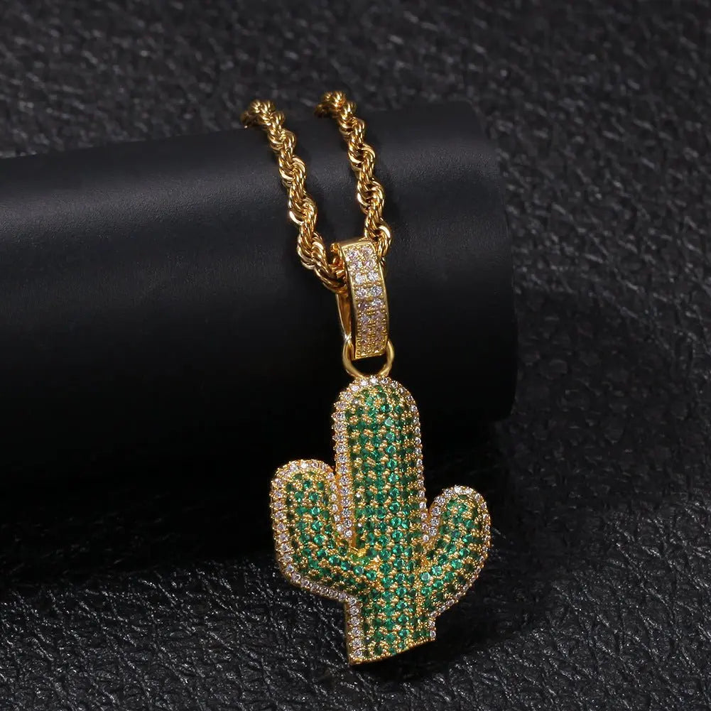Hip-hop solid cactus zircon-encrusted pendant - Blade & Thread