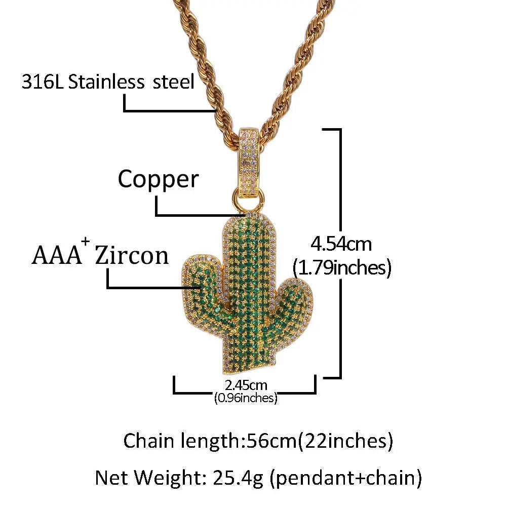 Hip-hop solid cactus zircon-encrusted pendant nowadaysfashion