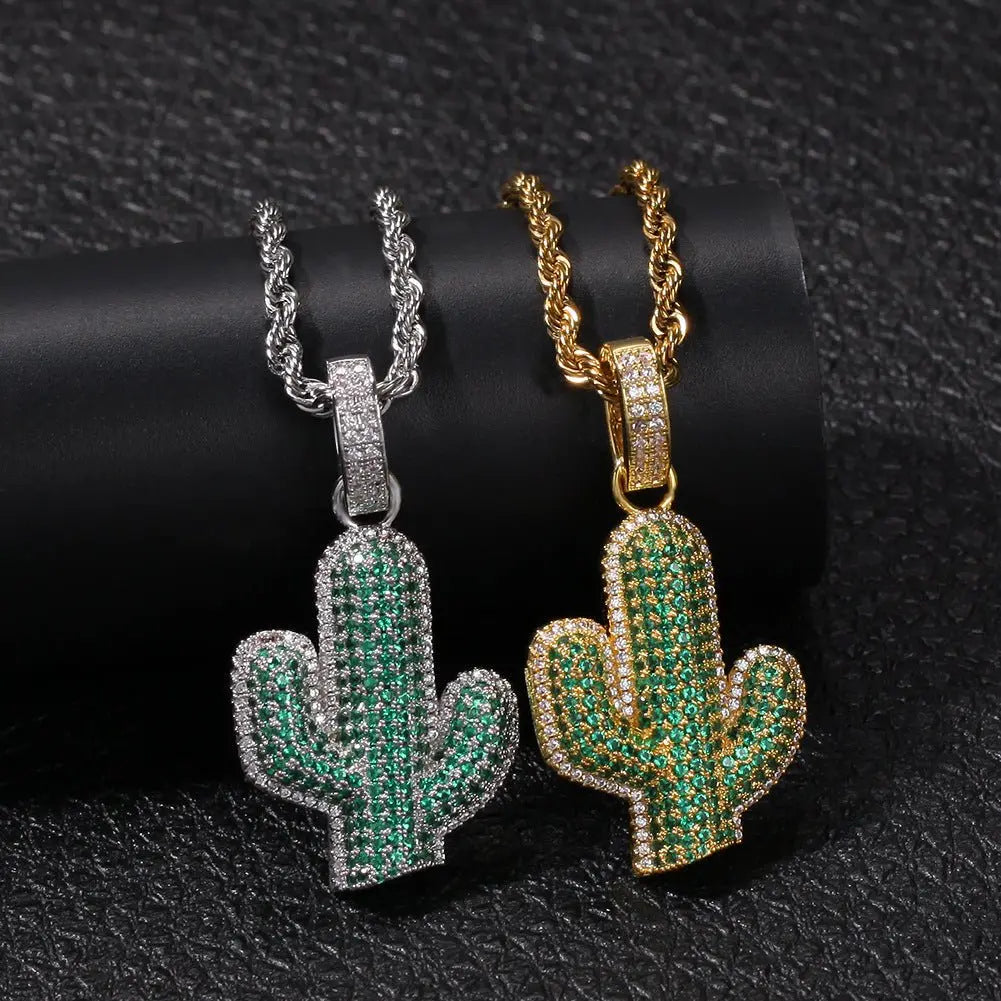 Hip-hop solid cactus zircon-encrusted pendant nowadaysfashion