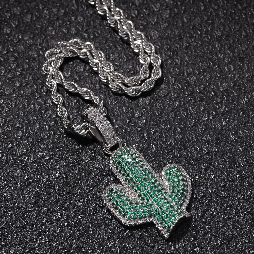 Hip-hop solid cactus zircon-encrusted pendant nowadaysfashion