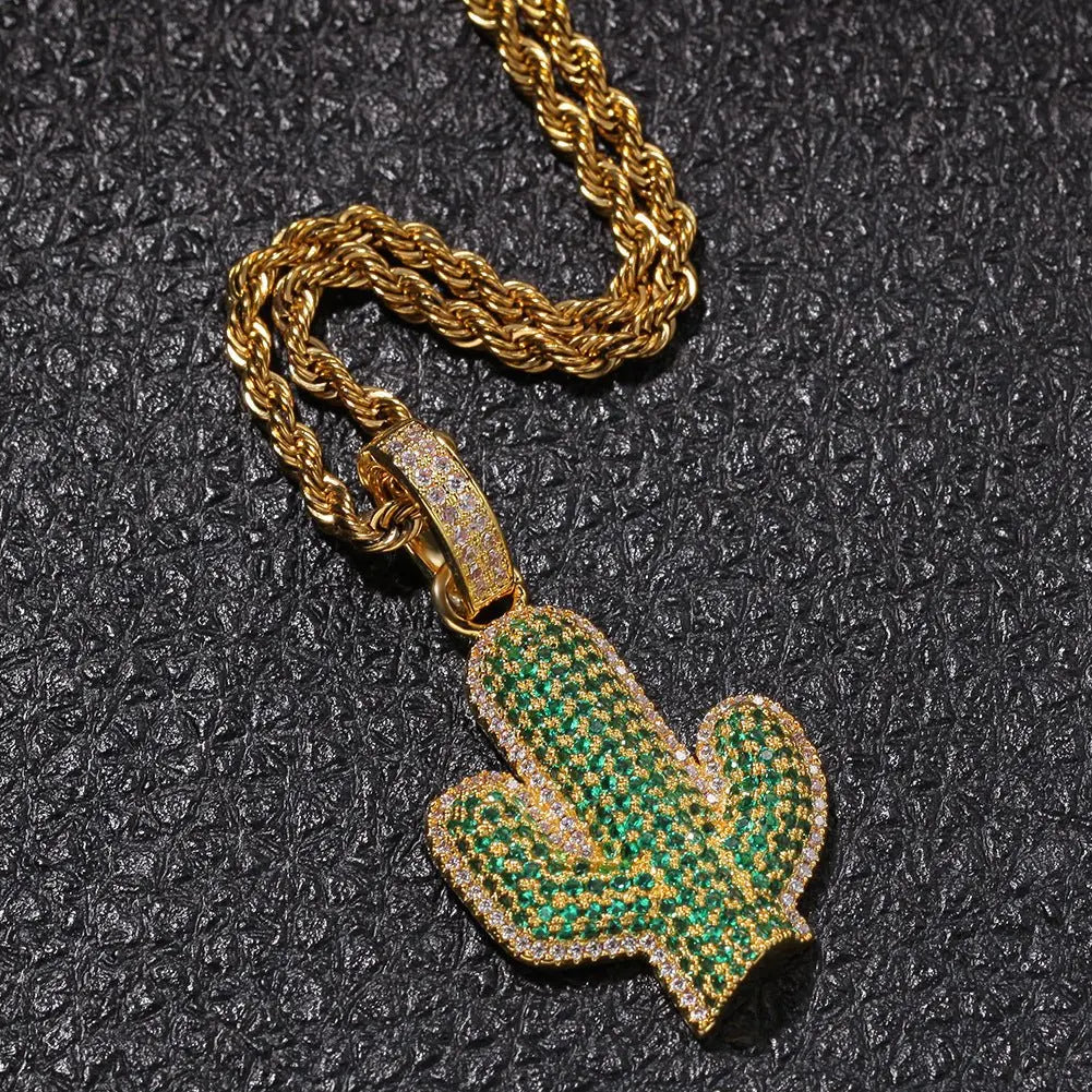 Hip-hop solid cactus zircon-encrusted pendant - Blade & Thread
