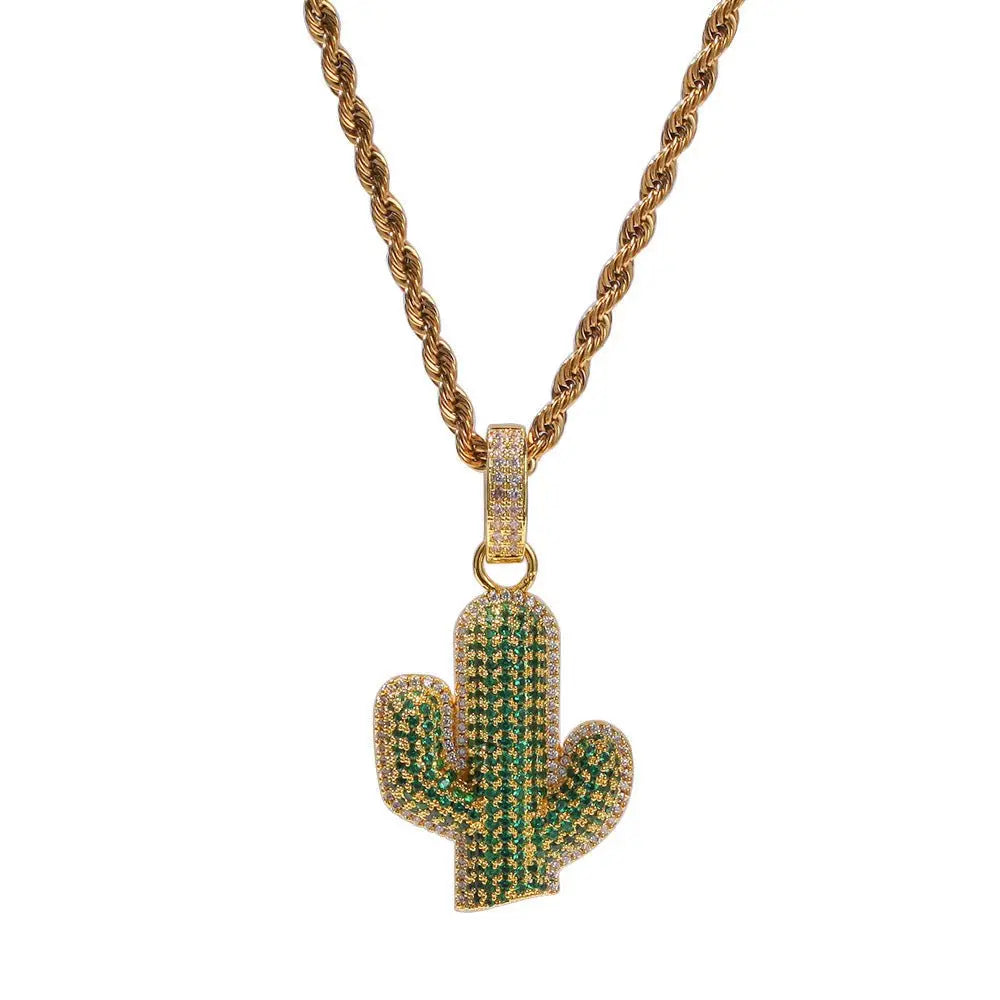 Hip-hop solid cactus zircon-encrusted pendant nowadaysfashion