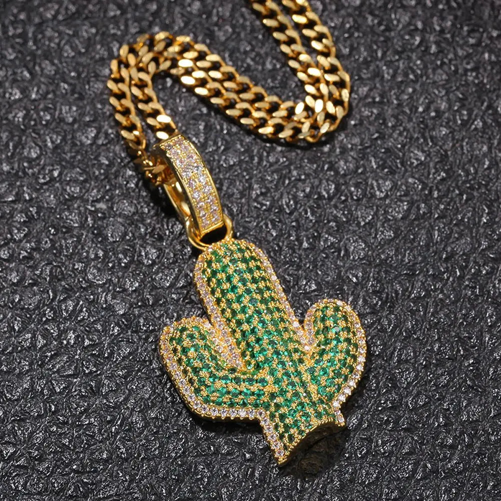 Hip-hop solid cactus zircon-encrusted pendant nowadaysfashion