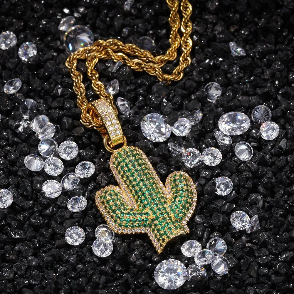 Hip-hop solid cactus zircon-encrusted pendant - Blade & Thread