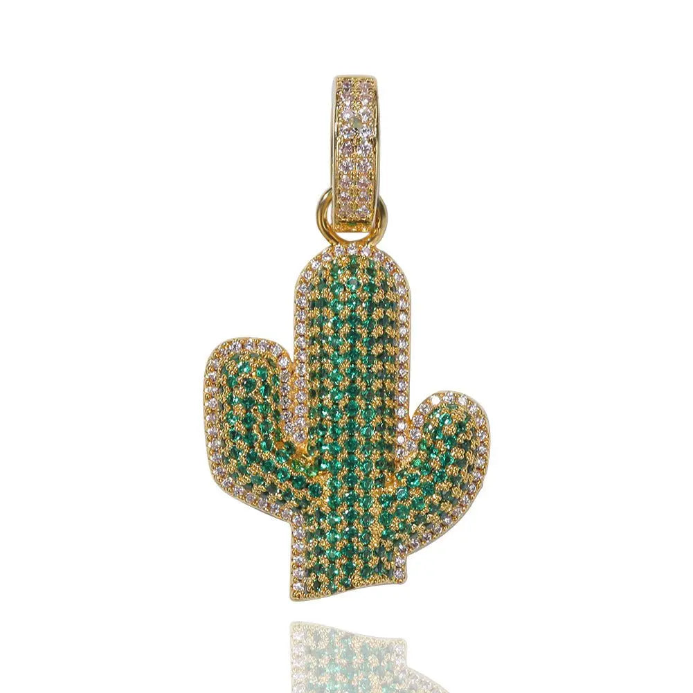 Hip-hop solid cactus zircon-encrusted pendant nowadaysfashion