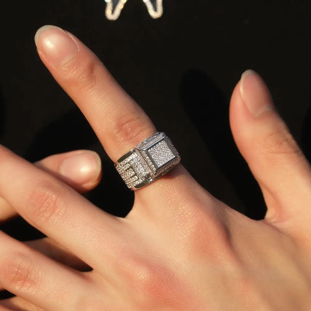 Hip-hop square diamond-encrusted couple ring - Blade & Thread