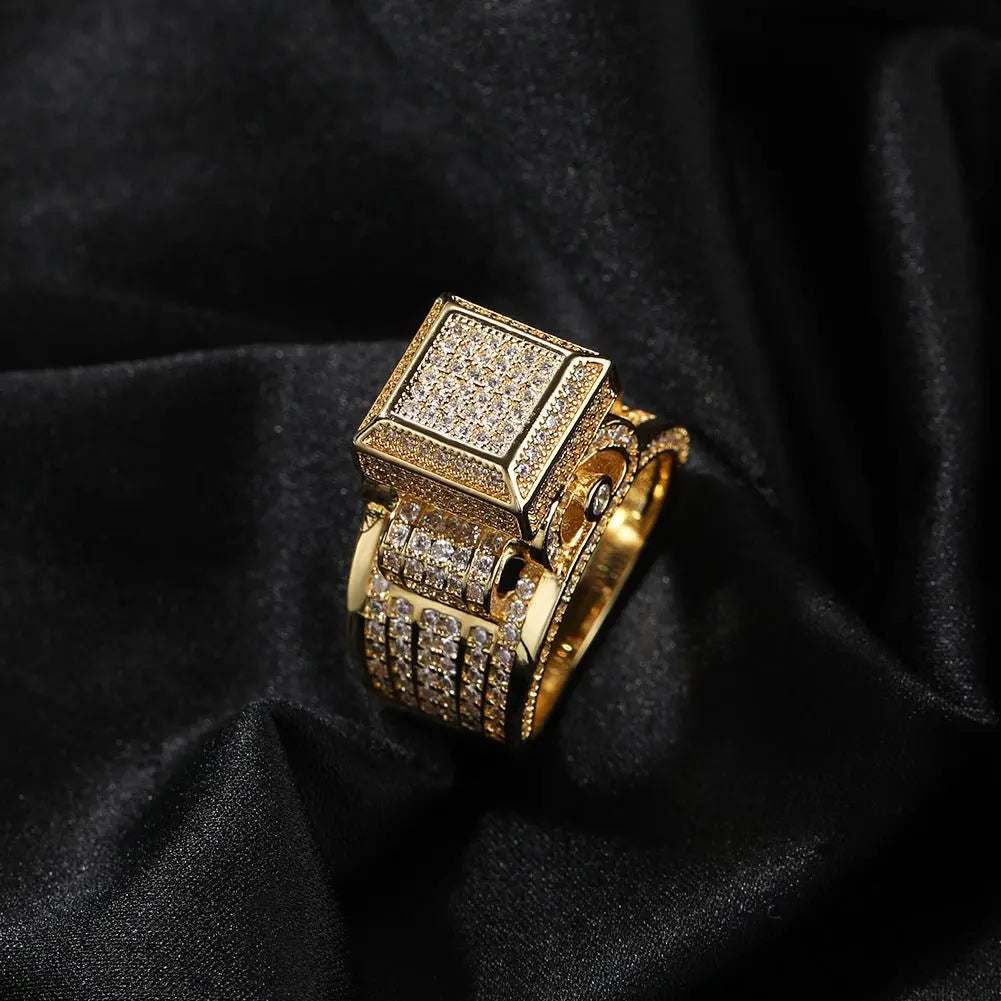 Hip-hop square diamond-encrusted couple ring - Blade & Thread