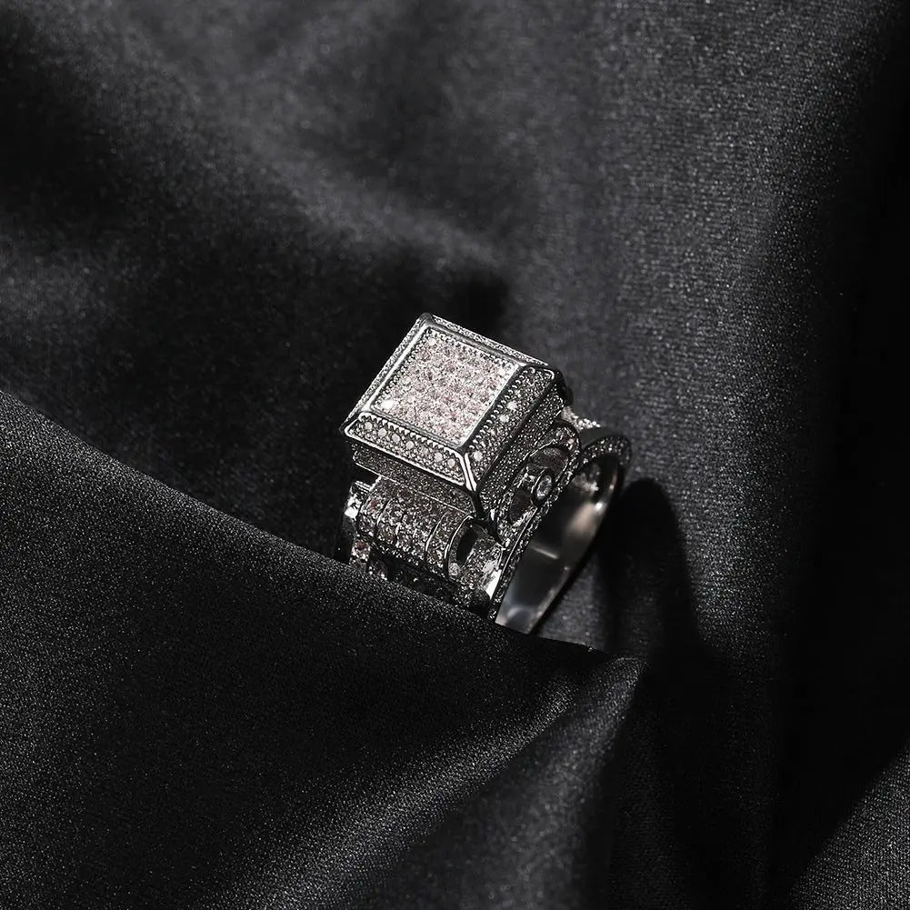 Hip-hop square diamond-encrusted couple ring - Blade & Thread