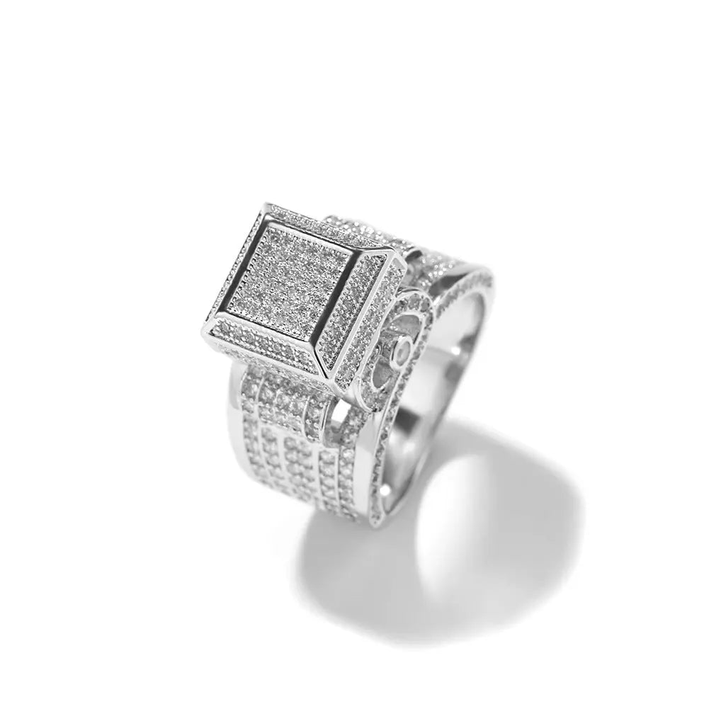 Hip-hop square diamond-encrusted couple ring - Blade & Thread