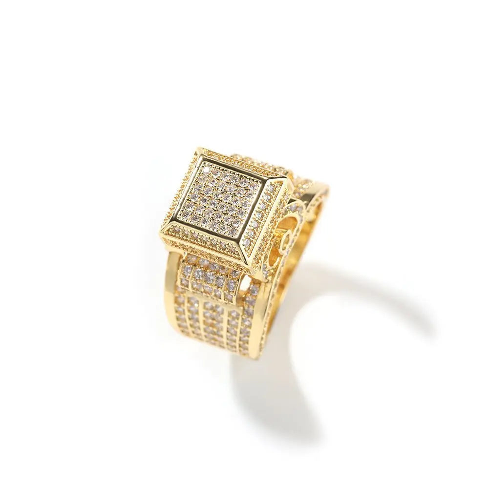 Hip-hop square diamond-encrusted couple ring nowadaysfashion