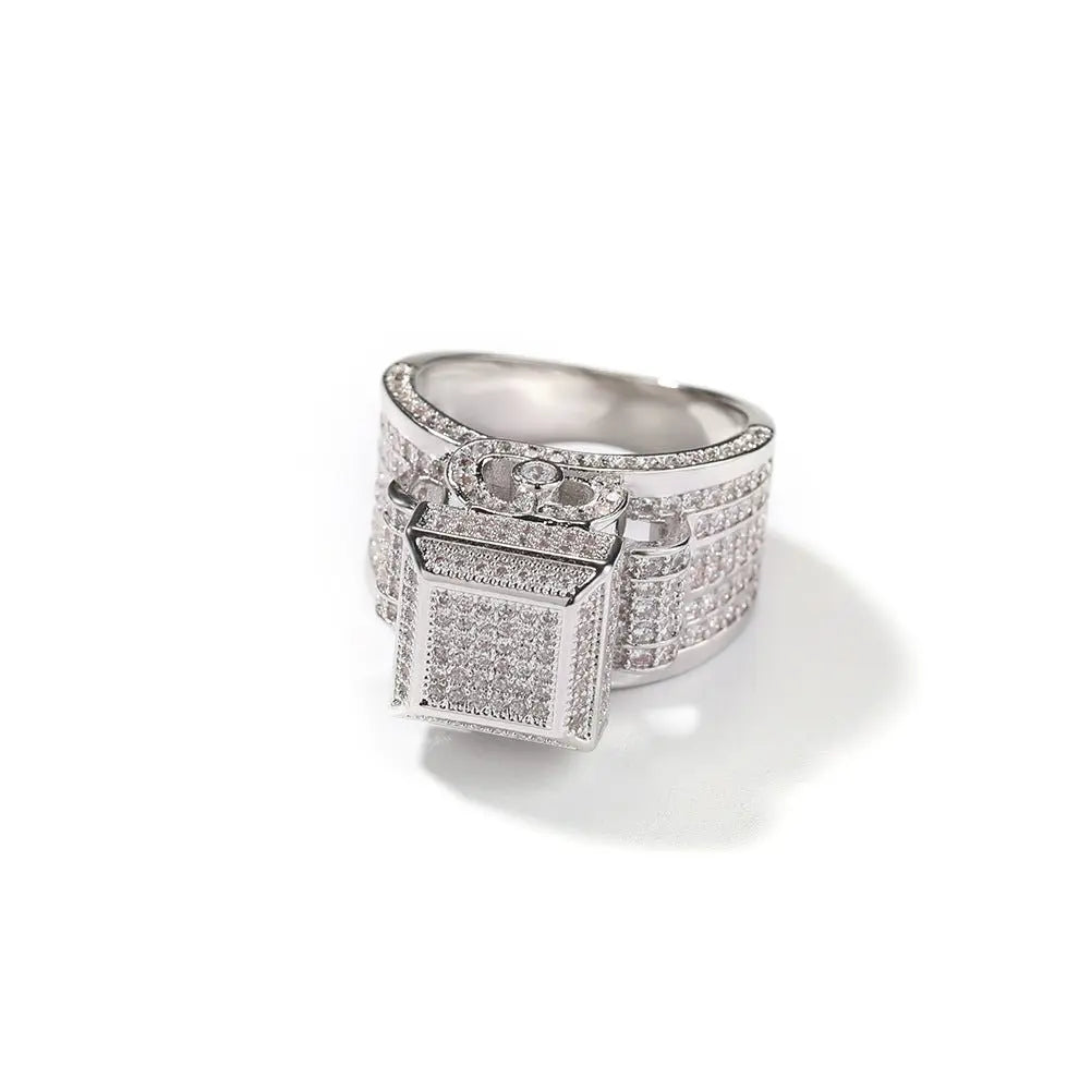 Hip-hop square diamond-encrusted couple ring - Blade & Thread