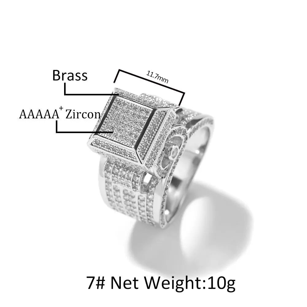 Hip-hop square diamond-encrusted couple ring - Blade & Thread