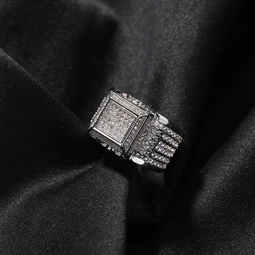 Hip-hop square diamond-encrusted couple ring - Blade & Thread